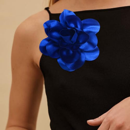 2Pack 6inch Extra Large Satin Brooches Lapel Pins Dainty Elegant Fabric Camellia Rose Flower Brooch Pin for Women Wedding Part Dance Clothes Accessories Jewelry - color: Royalblue