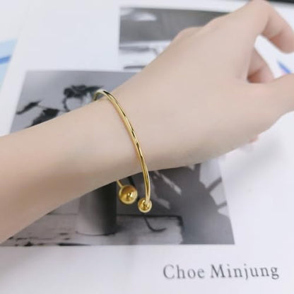 Dainty Ball Cuff Bracelet for Women Simple Delicate Thin Cuff Bangle Hook Bracelet Adjustable Open Wrap Bracelet Anklet Love Friendship Gift Stainless Steel 18K Gold-Tone Plated Minimalist Jewelry