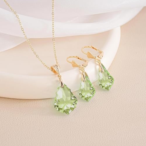 EVEVIC Teardrop Austrian Crystal Charm Pendant Necklace for Women | 14K Gold Plated,Adjustable Chain Fit,Elegant Teardrop Crystal,Gift Box Included,Perfect for Daily Wear and Special Events - color: Green