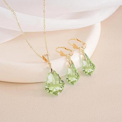 EVEVIC Teardrop Austrian Crystal Charm Pendant Necklace for Women | 14K Gold Plated,Adjustable Chain Fit,Elegant Teardrop Crystal,Gift Box Included,Perfect for Daily Wear and Special Events - color: Green