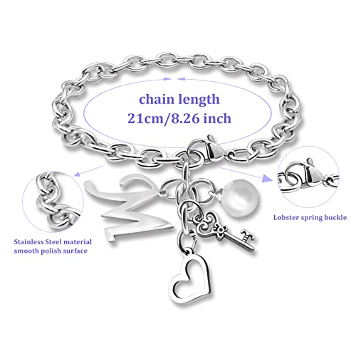 Initial A-Z Bracelets Gift for Women Girls Stainless Steel Chain Bracelet 26 Alphabet Jewelry Gifts for Birthday Anniversary Letter Bracelet Monogram Gifts for Sister Friend Girlfriends Mom 8.26 Inch - color: Silver