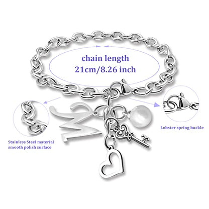 Initial A-Z Bracelets Gift for Women Girls Stainless Steel Chain Bracelet 26 Alphabet Jewelry Gifts for Birthday Anniversary Letter Bracelet Monogram Gifts for Sister Friend Girlfriends Mom 8.26 Inch - color: Silver