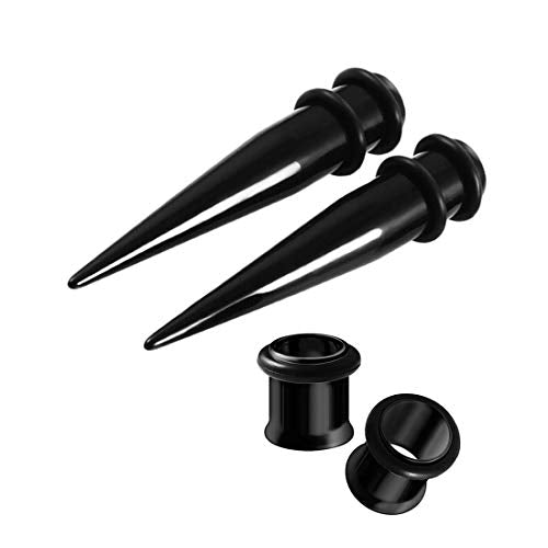HEKEUOR 4 Piece 316l Steel Tapers and Tunnels Ear Stretching Kit Gauges Gauging Plugs Choose 1g 7/16 1/2 9/16 00g-14g - style: 0g(8mm) Black