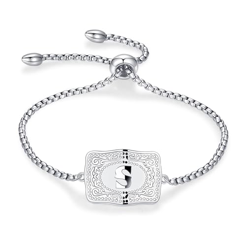 Belt Buckle Initial Bracelet for Women, 18K Gold/Silver Plated Belt Buckle Initial A-Z Bracelet, Unique Western Style Jewelry Gifts for Women Men - style: S