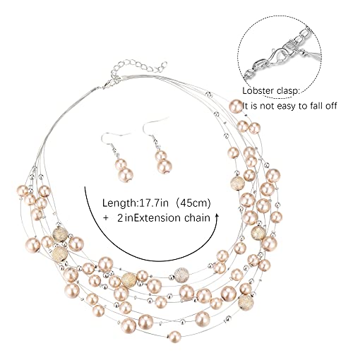 FULU AUTUMN Layered Pearl Necklace Multi-strand Pearl Choker Necklaces for Women Beaded jewelry for Wedding Parties - color: 37-Champagne