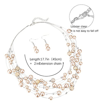 FULU AUTUMN Layered Pearl Necklace Multi-strand Pearl Choker Necklaces for Women Beaded jewelry for Wedding Parties - color: 37-Champagne