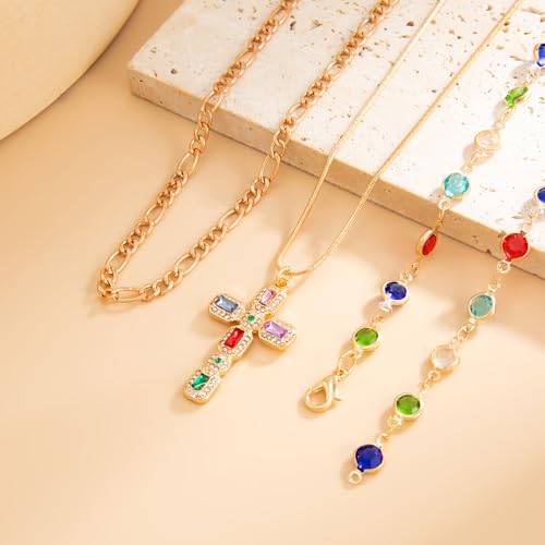 Layered Cross Necklace Set for Women, Layered Choker Necklaces Trendy Jewelry, Colorful Enamel Beaded Y-Shaped Lariat Necklace, Boho Multilayer Cross Necklace for Party and Daily Wear - color: Gold-08