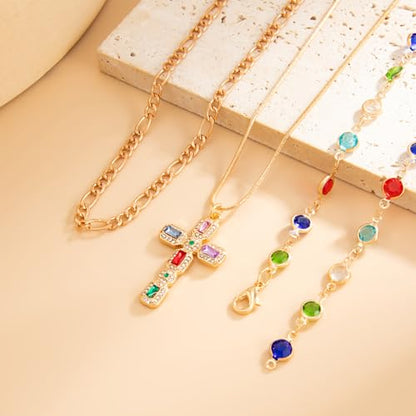 Layered Cross Necklace Set for Women, Layered Choker Necklaces Trendy Jewelry, Colorful Enamel Beaded Y-Shaped Lariat Necklace, Boho Multilayer Cross Necklace for Party and Daily Wear - color: Gold-08
