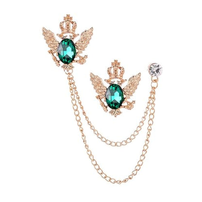4PCS Gem Brooch Lapel Pin Chain for Men Retro Crystal Tassel Chain Brooch Pin Career Suit Tuxedo of Shirts Tie Hat Scarf Father's Day Gift - color: 2PCS Green