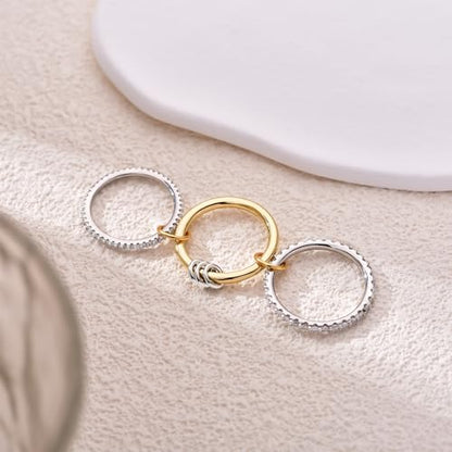 14K Gold Plated Interlocked Stackable Rings for Women Non Tarnish,Gold and Silver Cubic Zirconia Statement Rings Set,Mixed Metals Ring Two-Toned Connected Bands Stacking Jewelry - color: 2*silver rings & 1*gold ring