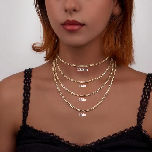 WomenGifts Cuban Link Chain Necklace for Women, Waterproof 14k Gold Silver Plated Chain Choker, Non Tarnish Stainless Steel Jewelry, 3.5/5/6/8/11mm,14/16/18 Inch Thin&Chunky&Thick - color: Gold, style: 3.5mm-12.8"