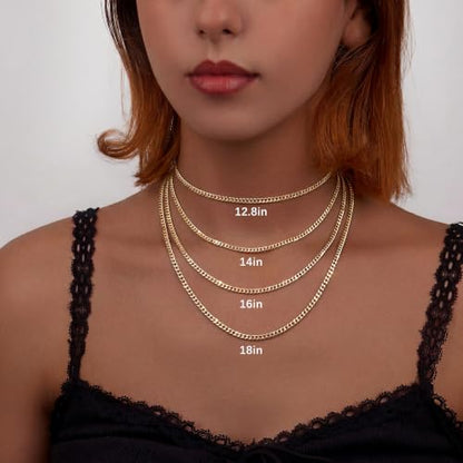 WomenGifts Cuban Link Chain Necklace for Women, Waterproof 14k Gold Silver Plated Chain Choker, Non Tarnish Stainless Steel Jewelry, 3.5/5/6/8/11mm,14/16/18 Inch Thin&Chunky&Thick - color: Gold, style: 3.5mm-12.8"