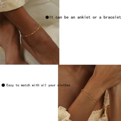 Gold Ankle Bracelets for Women,Dainty 14K Gold Plated Anklets for Women Waterproof Herringbone Beaded Satellite Anklets Set Layered Anklet Bracelets for Women Gold Jewelry Gift - color: Set 2