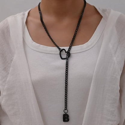 sroyte Black Heart Slip Chain Initial Necklaces for Women,Stainless Steel O-Ring Adjustable Lariat Heart Y-Necklace,Punk Gothic Cuban Collar Choker Necklace for women - color: Black B