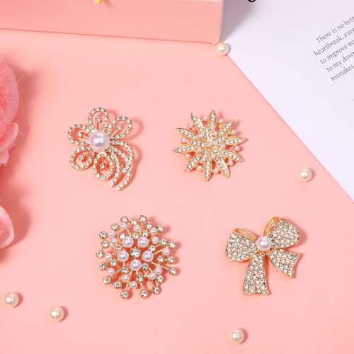 4pcs Brooches and Pins for Women, Flower Brooch, Crystal Pearl Brooch, for Women Fashion Accessories - style: rhinestones