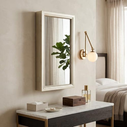 Hives & Honey Jamie Wall Mounted Jewelry Mirror Cabinet, Champagne – Hidden Jewelry Organizer with Earring Hooks, Necklace Hooks, Ring Rolls & Anti-Tarnish Lining - color: Champagne