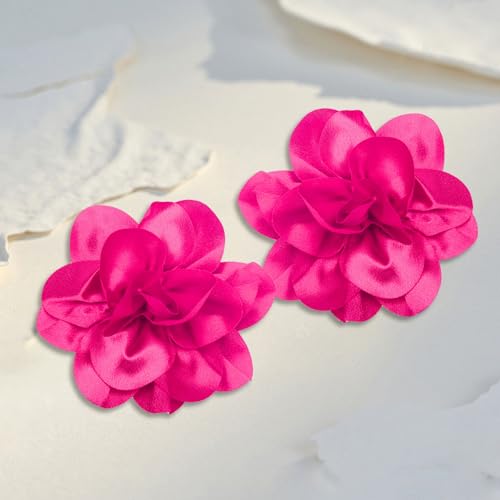 2Pack 6inch Extra Large Satin Brooches Lapel Pins Dainty Elegant Fabric Camellia Rose Flower Brooch Pin for Women Wedding Part Dance Clothes Accessories Jewelry - color: Rose Red