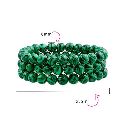 Bling Jewelry Genuine 8MM Gemstone Ball Bead Stretch Bracelet Stackable (3 Set) - color: Green Malachite