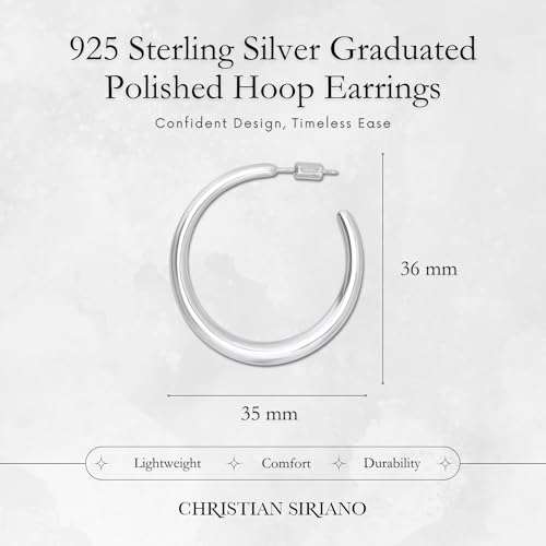 18K Gold Plated Sterling Silver Earrings for Women – Pure & Polished, Twist, Square, Hinged Tube, Abstract & Heart Shape Hoops – Lightweight, Hypoallergenic, Non-Tarnish Jewelry (Sizes: 3x35mm-46x30mm) - color: Silver, size: Polish Hoop (3x35mm)