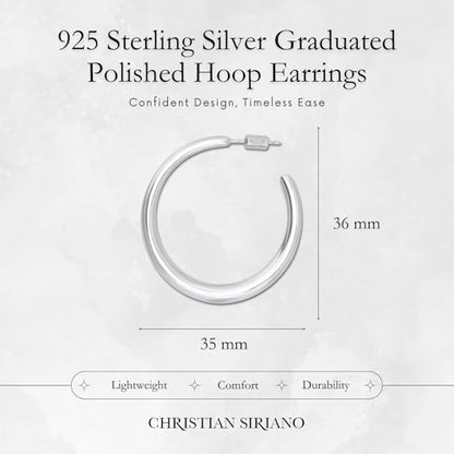 18K Gold Plated Sterling Silver Earrings for Women – Pure & Polished, Twist, Square, Hinged Tube, Abstract & Heart Shape Hoops – Lightweight, Hypoallergenic, Non-Tarnish Jewelry (Sizes: 3x35mm-46x30mm) - color: Silver, size: Polish Hoop (3x35mm)
