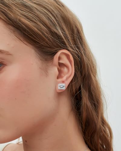 CoBi Halo Stud Earrings for Women, Cubic Zirconia Earrings, Birthstone Heart Earrings Simulated Diamond Valentine's Day - color: White