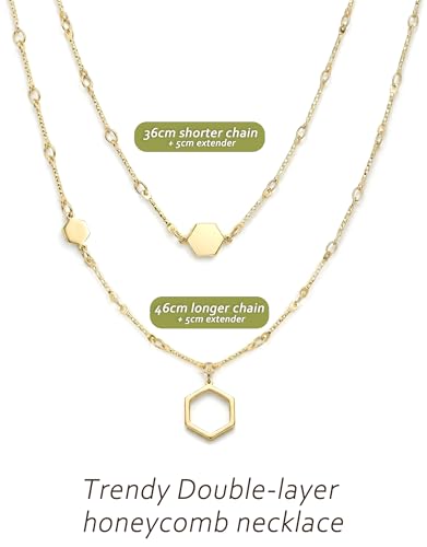UBGICIG Honeycomb Layered Necklaces for Women Stackable, Dainty Layering Pendant Necklace Non Tarnish, Trendy 16K Plated Silver Gold Necklace Stack Chain Women's Fashion Jewelry - color: Layered Honeycomb-16K Gold Plated