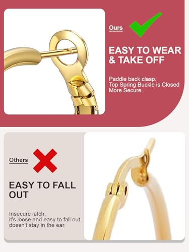 FOCALOOK 14K Gold Plated Lightweight Large Hoops| 2mm Thin Hoop Earrings for Women 30/40/50/70/100mm - color: 01.Gold, size: 20mm