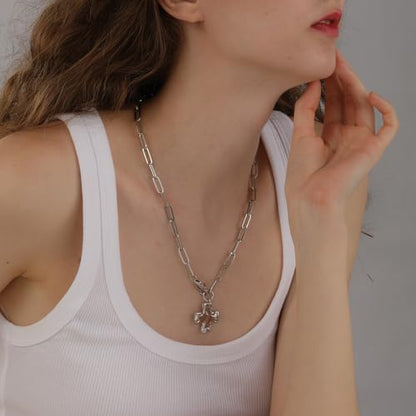 Bheop Chunky Cross Necklace for Women, 14K Gold Silver Statement Necklace | Sturdy Paperclip Chain, Hammered Pendant, Vintage Charm, Trendy Costume Jewelry, Faith Christian Religious Gift, Non Tarnish - style: SL-Cross Necklace(1 inch Pendant)