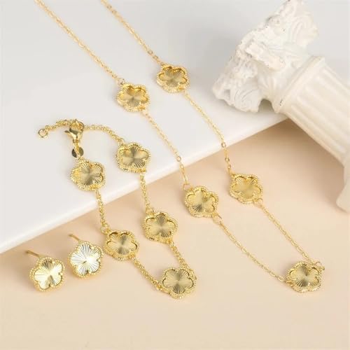 14K Gold-Filled Clover Necklace For Women - Classic Five-Leaf Flower Set Bracelet Necklace Earrings Jewelry Set, Five Leaf Clover Necklaces Dainty Lucky Clover Jewelry - color: Gold - Clover Necklace