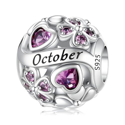 HappyStar 925 Sterling Silver Four Leaf Clover Bead Charm with Cubic Zirconia Birthstone Charms for Bracelets Dangle Pendant Compatible Pandora Bracelets Lucky Charm Birthday Gift - color: 91-October Birthstone Bead