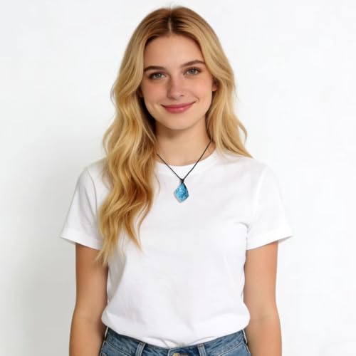 Natural Raw Crystal Necklace for Women Irregular Stone Necklaces Spiritual Gemstone Pendant with Adjustable Rope - color: A-Blue apatite