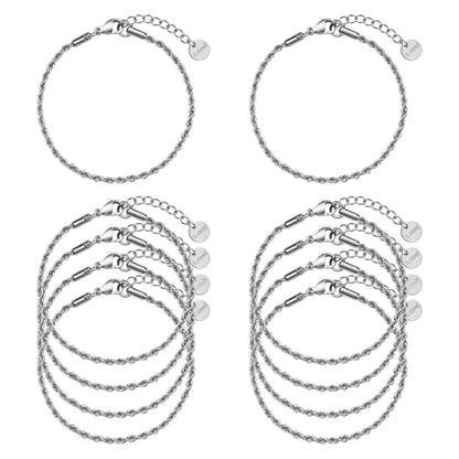 UMAOKANG 10 Pack Stainless Steel Rope Chain Bracelets for Jewelry Making | Adjustable Silver Hand Chains Bracelet Bulk Permanent Jewelry Supplies - color: 10pcs Rope Steel