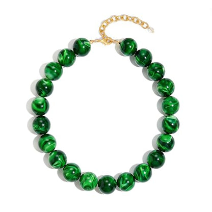 Chunky Beaded Necklaces for Women Statement Necklace | Bold Chunky Choker, Large Resin Beads, Adjustable Necklace, Boho Trendy Summer Beach Holiday Jewelry - color: Green-02