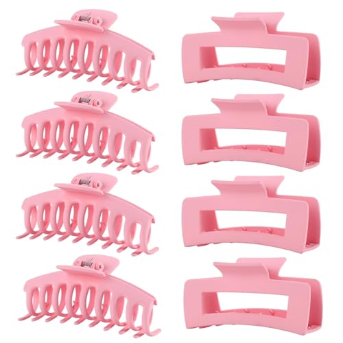 Pink Hair Clips for Women -8 Pack 4.3 Inch Large Hair Claw Clips for Women Thin Thick Curly Hair, Big Banana Clips,Strong Hold jaw clips - color: Pink