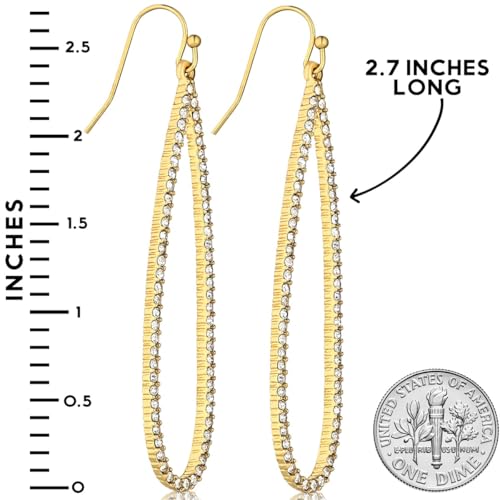 Simulated Diamond Teardrop Dangle Earrings for Women - Long Dangling CZ | Plated in Gold Tone or Silver Tone - color: 2.7" inch Teardrop - Gold