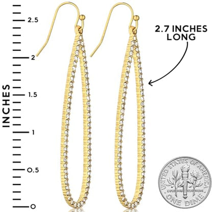 Simulated Diamond Teardrop Dangle Earrings for Women - Long Dangling CZ | Plated in Gold Tone or Silver Tone - color: 2.7" inch Teardrop - Gold