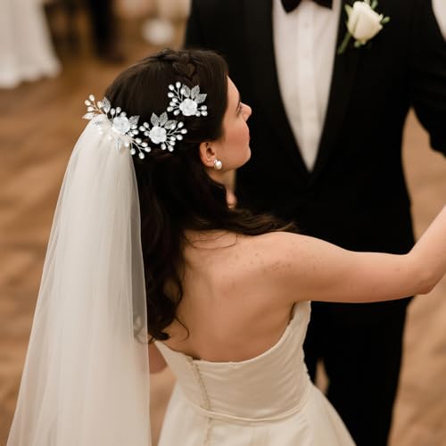Wedding Hair Accessories Hair pieces Set Crystal bridal hair pins Rhinestone Pearl Hair comb Brides and Bridesmaids, Girls, Women(（4PCS/SET SILVERY) - color: white