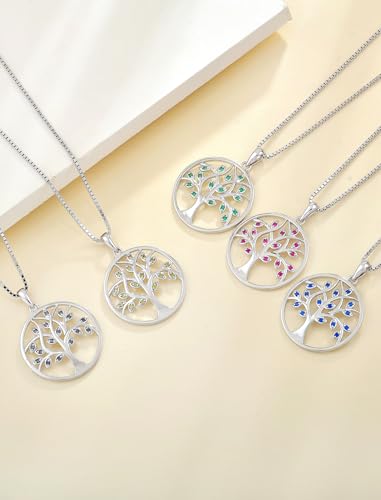 YL 925 Sterling Silver Tree of Life Necklace for Women Round Tree Pendant Birthstone Jewelry for Mom - color: 06-alexandrite-Jun