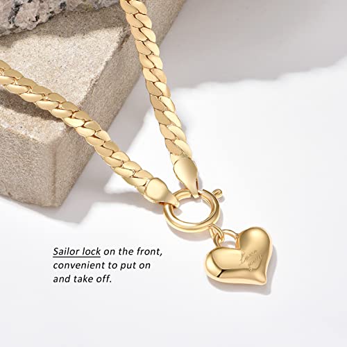 NUZON Sunburst Heart / 2-Tone Interlocking/CZ Evil Eye/Single Pearl/Love Heart Pendant Necklace for Women 14K Gold Chain Necklace Chunky Statement Jewelry - color: "Love you" Heart - Gold