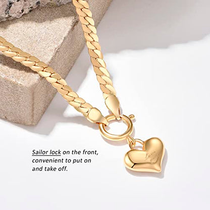 NUZON Sunburst Heart / 2-Tone Interlocking/CZ Evil Eye/Single Pearl/Love Heart Pendant Necklace for Women 14K Gold Chain Necklace Chunky Statement Jewelry - color: "Love you" Heart - Gold