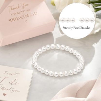30 PCS Pearl Bracelets for Women, Stretch Bridesmaid Faux Pearl Beaded Bracelets Set, Bulk Wedding Bridal Party Favor Jewelry Gifts(White) - color: 30 White