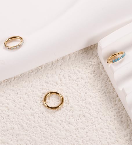 3pcs Nose Rings Hoops - 316L Surgical Steel Nose Hoops 16G/18G/20G CZ Opal Turquoise Clicker Septum Nose Ring Lip Helix Cartilage Hoop Earring Daith Rook Conch Body Piercing Jewelry for Women Men 6mm 8mm 10mm - color: Gold, size: 18 gauge(1.0mm)-6mm