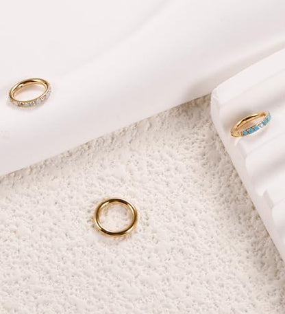 3pcs Nose Rings Hoops - 316L Surgical Steel Nose Hoops 16G/18G/20G CZ Opal Turquoise Clicker Septum Nose Ring Lip Helix Cartilage Hoop Earring Daith Rook Conch Body Piercing Jewelry for Women Men 6mm 8mm 10mm - color: Gold, size: 16 gauge(1.2mm)-6mm