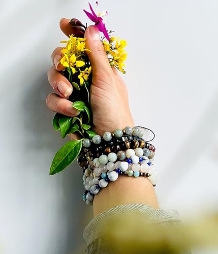 BOMAIL Natural Stone Beaded Bracelet for Women Men | 8mm Round Beads,Healing Crystal,Semi-Precious Gemstone,Yoga,Stretch,Bracelets Jewelry Gift - color: Amazonite