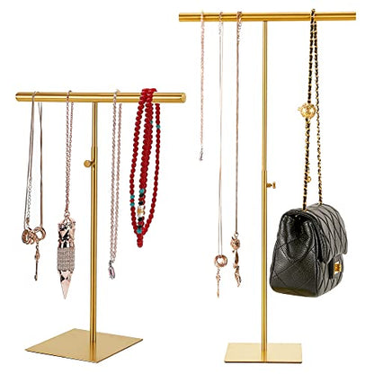 Stainless Necklace Display and Jewelry Stands, 2 Pack Adjustable Height Purse Display Stand, Non-Slip Jewelry Holder Organizer T-bar Tower Necklaces Rack for Vendors Retail Store Counter Home Closet