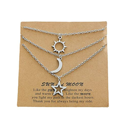 COLORFUL BLING Stainless Steel Sun and Moon Star Necklace 3 Best Friend Friendship Sister Set for Women Mom Daughter BFF Jewelry Gifts - color: yellow small