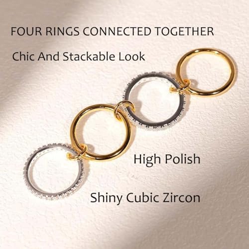 Gold Stackable Rings for Women Non Tarnish, 18k Gold Plated Cubic Zirconia Rings, Silver Multi-Link Connected Knuckle Women Stack Rings Set - color: Gold Silver, size: 7