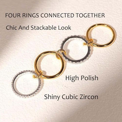 Gold Stackable Rings for Women Non Tarnish, 18k Gold Plated Cubic Zirconia Rings, Silver Multi-Link Connected Knuckle Women Stack Rings Set - color: Gold Silver, size: 7