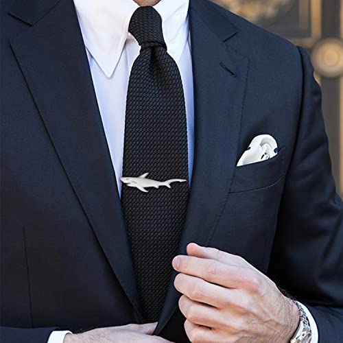 HAWSON 2 inch/ 2.2 inch Tie Clip for Men, Novelty Tie Bar Clip for Men and Boys, Interesting Tie Clip for Party - color: Brush Silver Shark