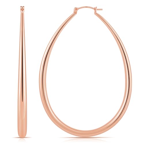 Gacimy Chunky Hoop Earrings for Women, 14K Gold Plated Oval Hoops | 925 Sterling Silver Post Lightweight Teardrop Hoop Earrings, Hypoallergenic Chunky Fashion Jewelry Gift for Women - color: Rose Gold, size: 70mm